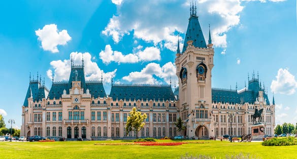  Cultural Palace in central square in Iasi town, City Iasi, Romania.