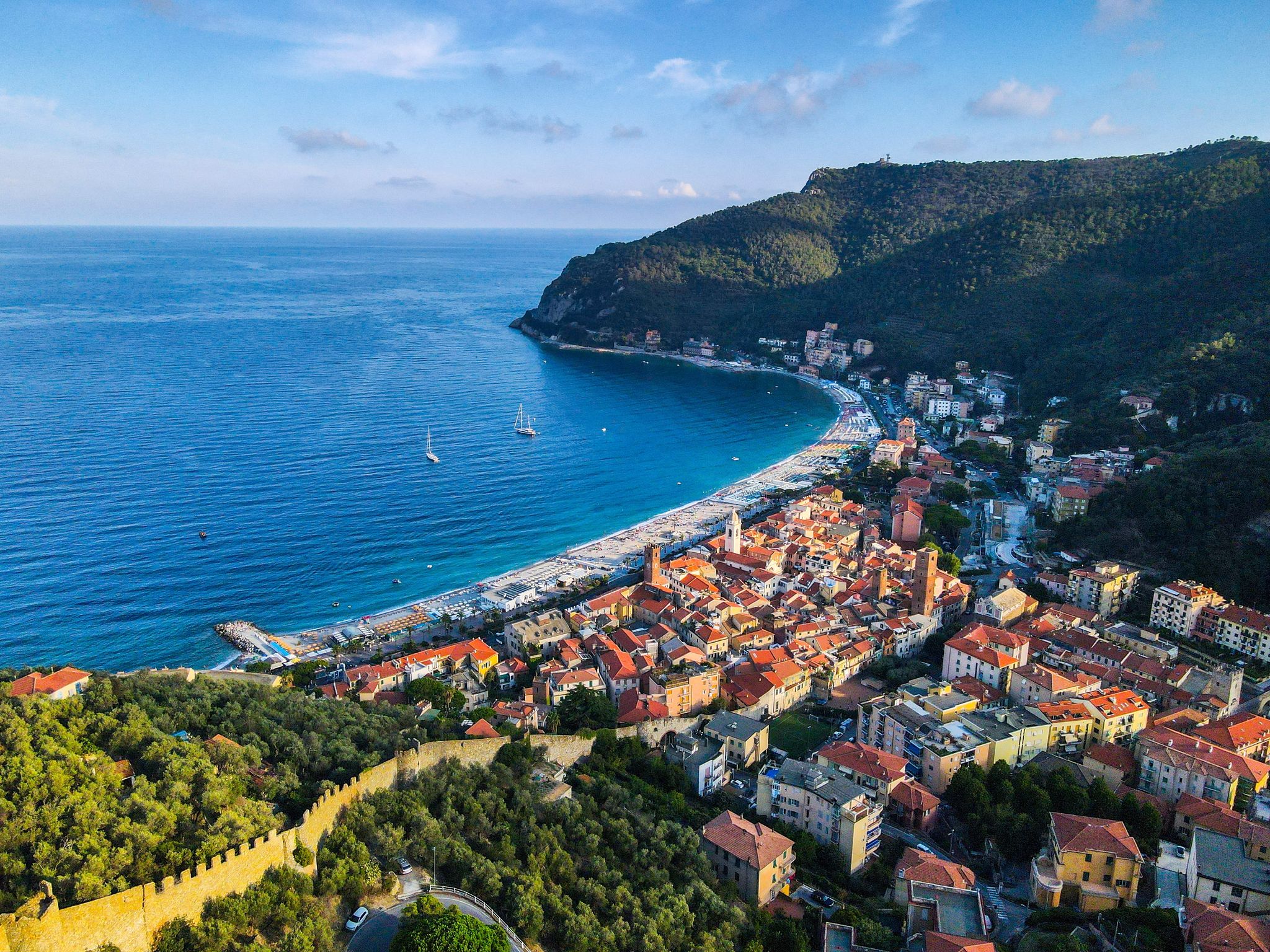 Photo of beautiful street and traditional buildings of Savona, Liguria, Italy.
