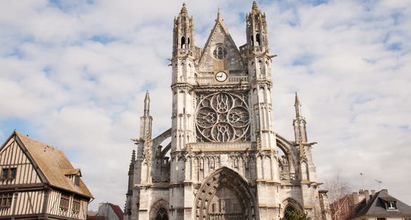 Photo of beautiful church on Vernon town square in Normandy, France.