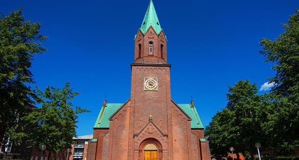 Silkeborg Church (aka Silkeborg Kirke) facing the Square in Silkeborg in East Jutland, Denmark