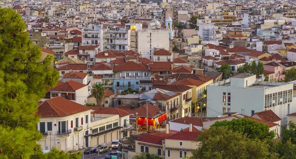Photo of aerial view of the wonderful old town of Kalamata City.