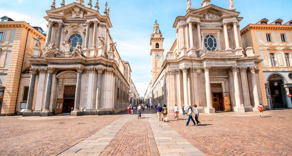 Photo of Two similar churches on San Carlo square in the old city center of Turin city in Italy.
