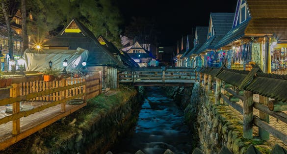 ZAKOPANE, POLAND. Krupowki street in creek at night