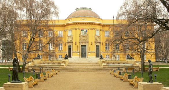 photo of Yellow building of the Déri Museum in Debrecen, Hungary .