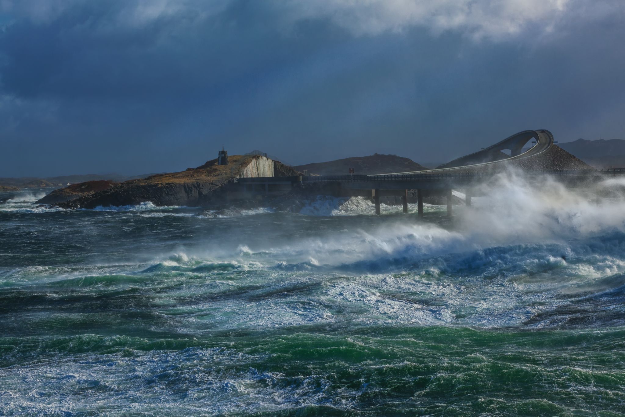 photo of view of a stormy day at the atlantic ocean road between molde and kristiansund.
