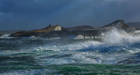 photo of view of a stormy day at the atlantic ocean road between molde and kristiansund.