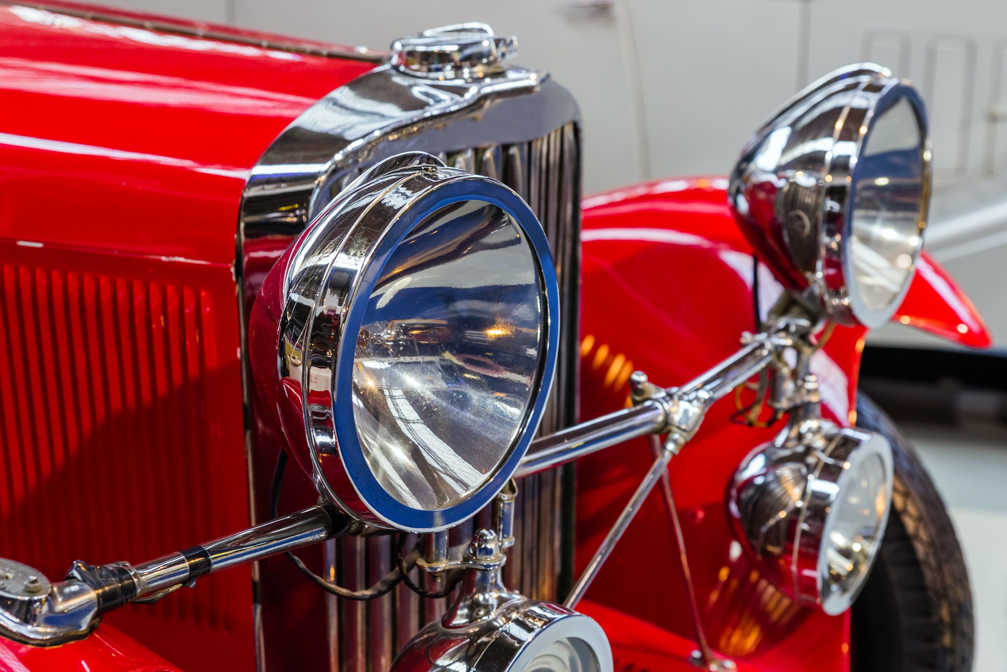 Photo of details of vintage car at the Autoworld Exhibition, Brussels, Belgium.