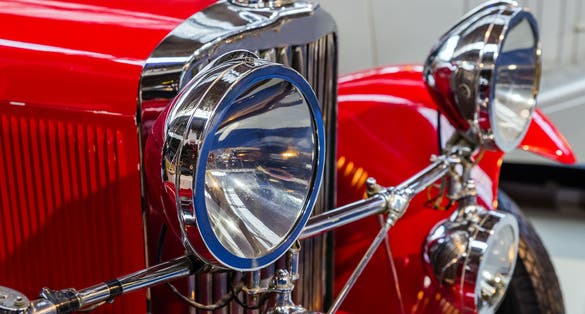 Photo of details of vintage car at the Autoworld Exhibition, Brussels, Belgium.
