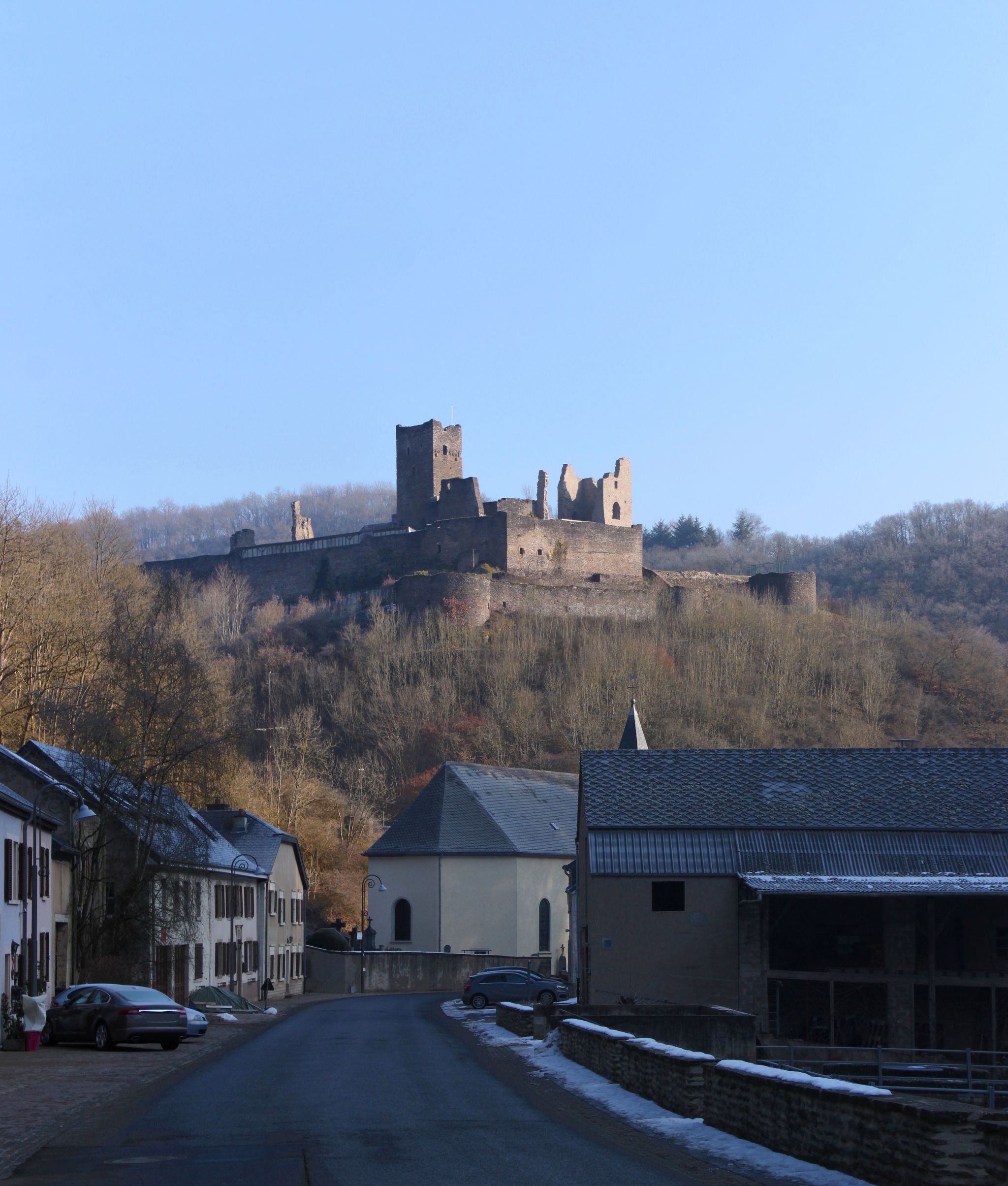 Brandenbourg Castle and village in winterly Luxembourg