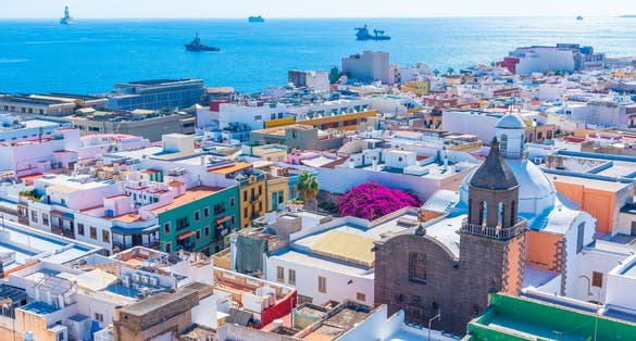 Photo of aerial view of Las Palmas de Gran Canaria, Canary Islands, Spain.