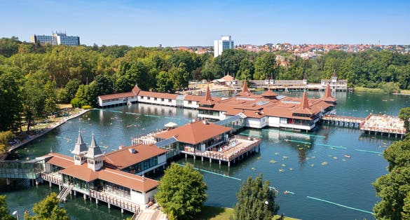 photo of  view of Heviz spa town, Kestthely reacreation area, Balaton lake, Hungary, Europe.
