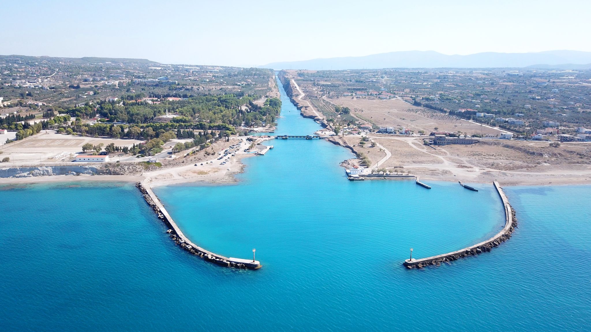 photo of Aerial bird's eye view photo in Poseidonia entrance of Corinth Canal, Greece.