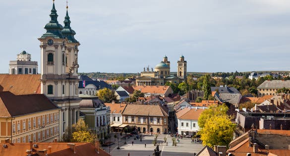 photo of view ofEger is best known for its castle, thermal baths, baroque buildings, the northernmost Ottoman minaret, dishes and red wines