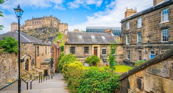Photo of scenic sight in Edinburgh with the Castle in the background. Scotland.