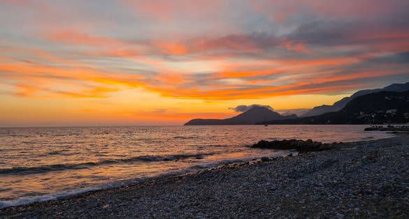 Photo of beautiful sunset at Bar beach, Montenegro.