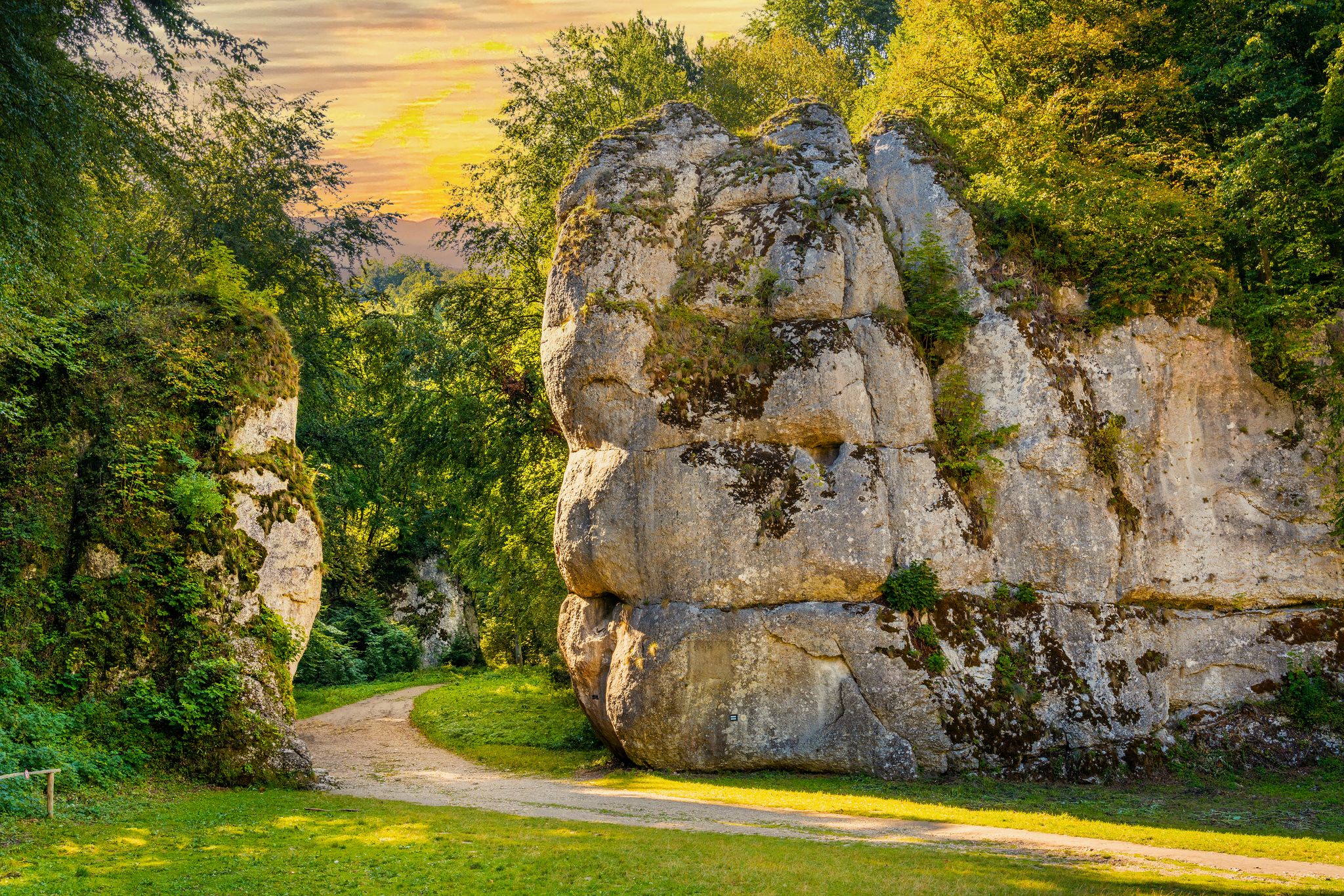 Cracow Gate - Brama Krakowska - Jurassic limestone rock gate formation in Pradnik creek valley of Cracow-Czestochowa upland in Ojcow in Lesser Poland