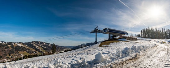 photo of beautiful winter spring landscape in Steibis in the Allgau Alps near Oberstaufen in Germany.