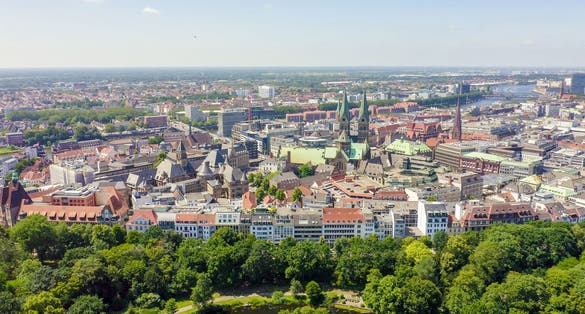 Photo of the historic part of Bremen, the old town. Bremen Cathedral ( St. Petri Dom Bremen ).