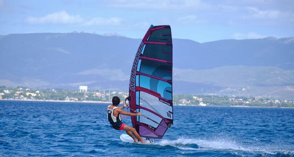 view of windsurf in the coast of cagliari - poetto beach - Sardinia Itlay