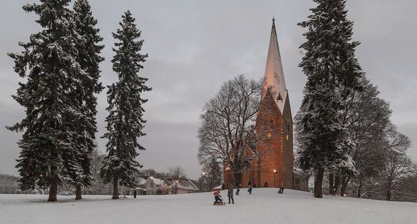 The Vålerenga Church in Oslo, Norway. Designed in the National Romantic style, built in late 19th century, and consecrated in 1902.