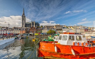 Photo of aerial view of Kinsale from mouth of the River Bandon, Ireland.