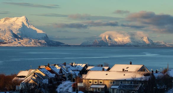 photo of view of Typical town street panorama in northern Norway, Bodø.