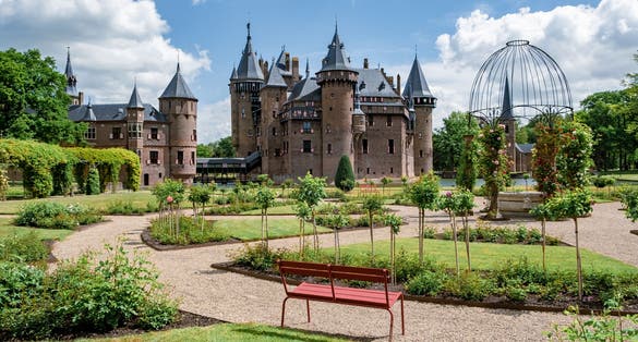 Photo of Castle de Haar Utrecht, view of De Haar Castle in Dutch Kasteel de Haar is located in Utrecht Netherlands the current buildings all built upon the original castle, date from 1892 Netherlands.