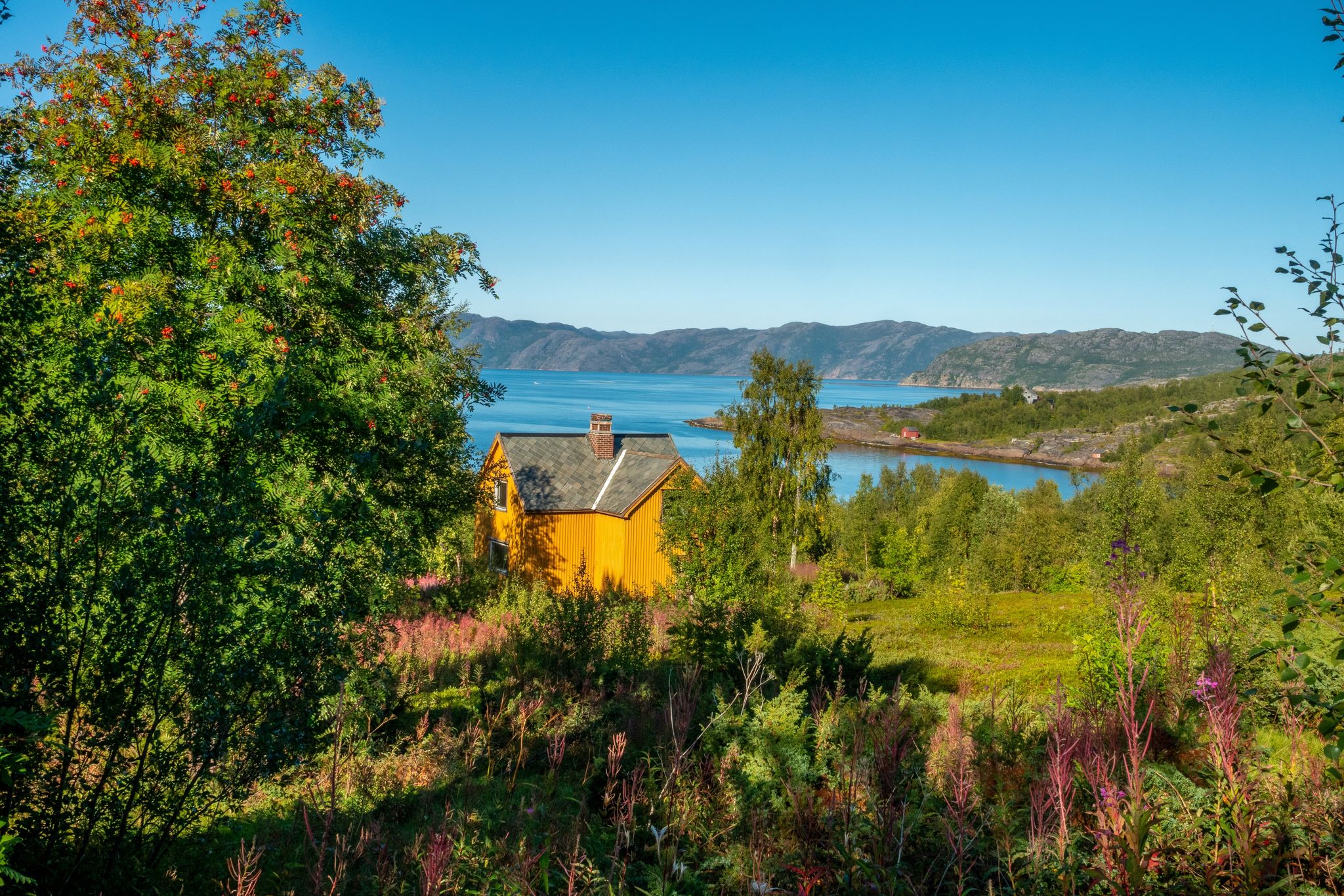 Altafjord panorama, the location of the prehistoric rock carvings, Alta, Troms og Finnmark, Norway.