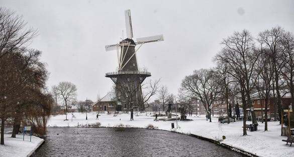 Historic Windmill De Valk Leiden Netherlands. The De Valk windmill and museum in Leiden, Netherlands.