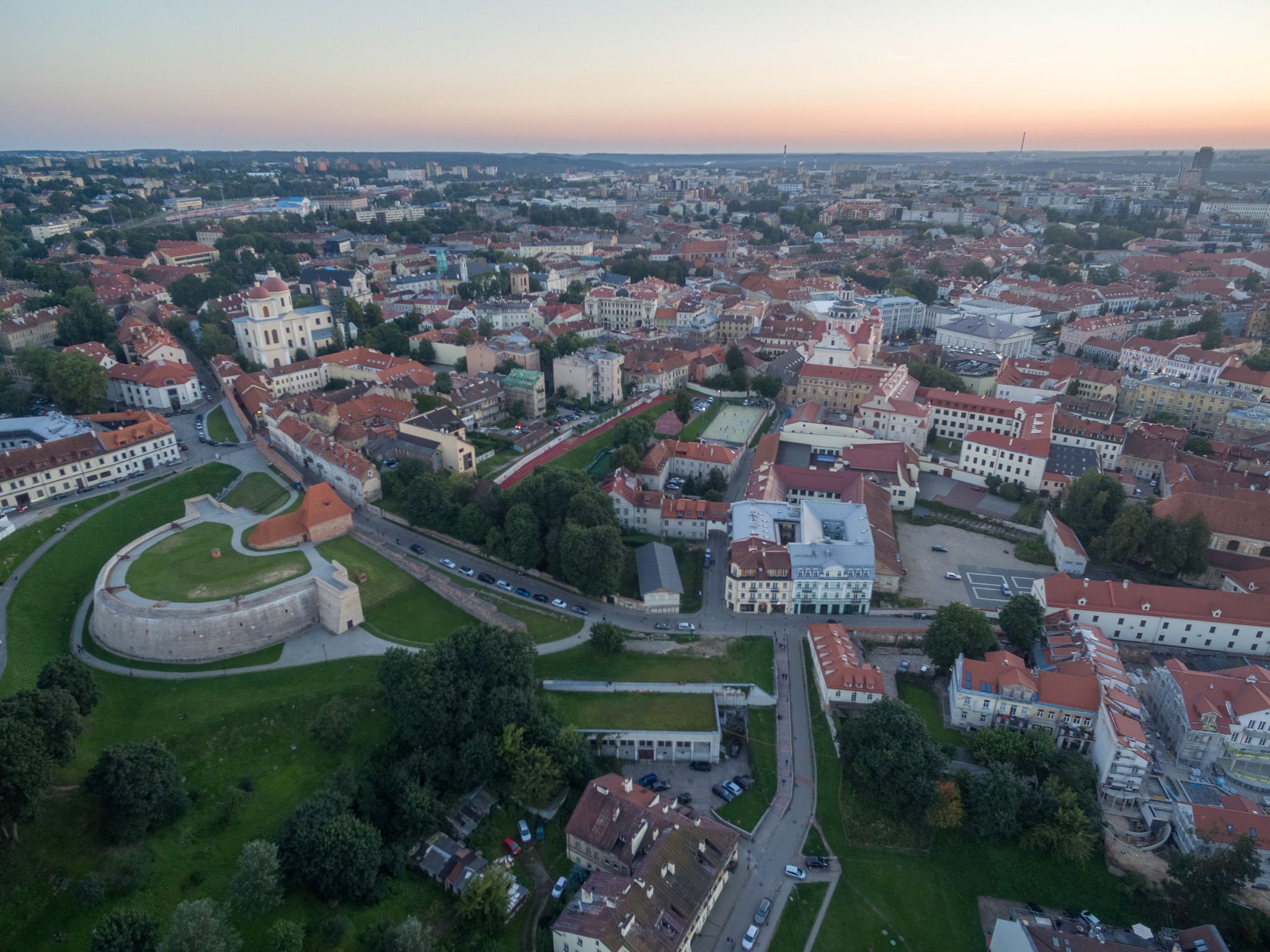Vilnius Old Town with Sunset Light in Background. Lithuania.