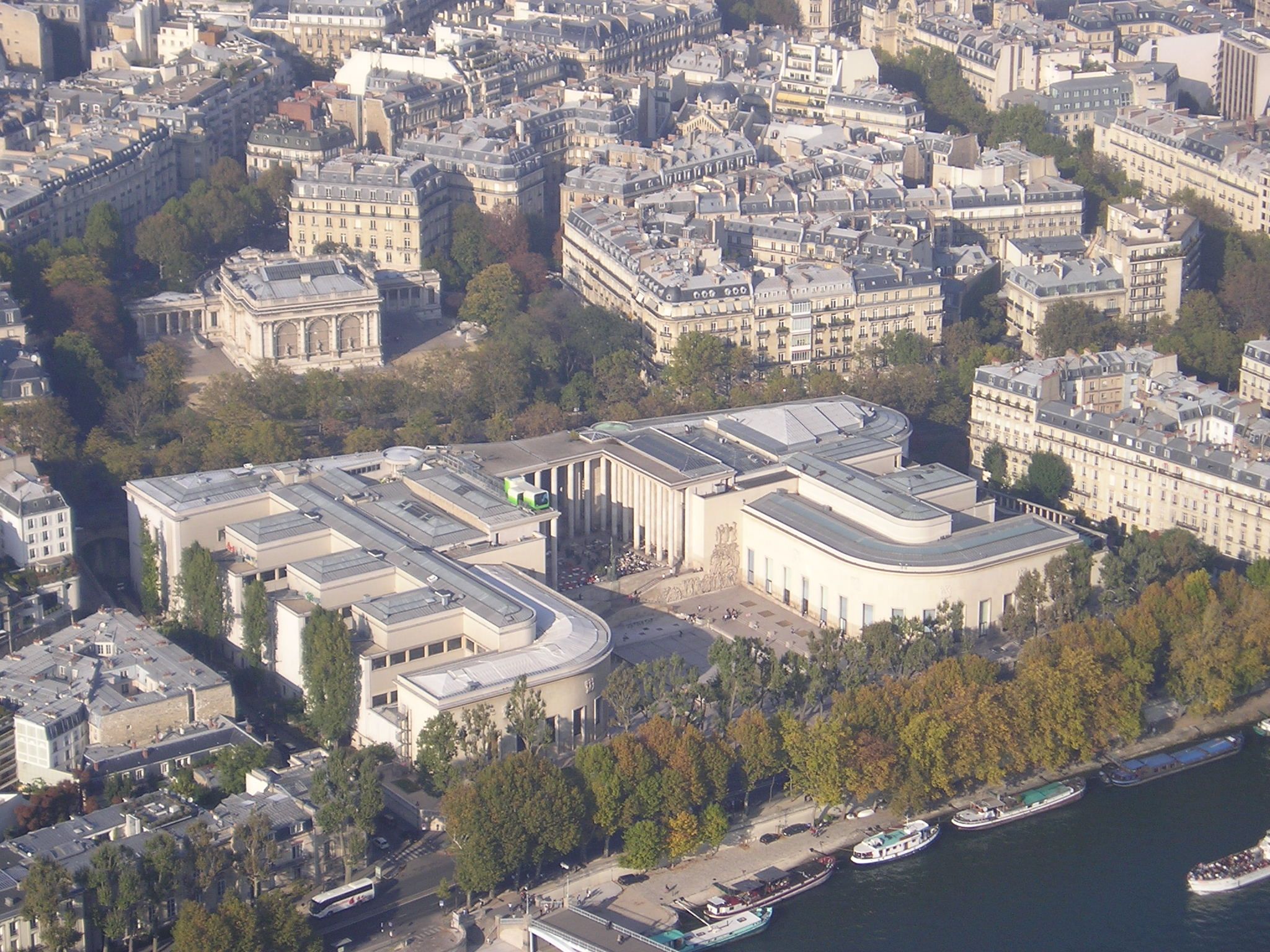 View of the Palais de Tokyo, seen from the Eiffel Tower. The eastern wing is on the right.