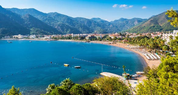 Photo of Icmeler beautiful beach aerial view in Marmaris Town, Turkey.