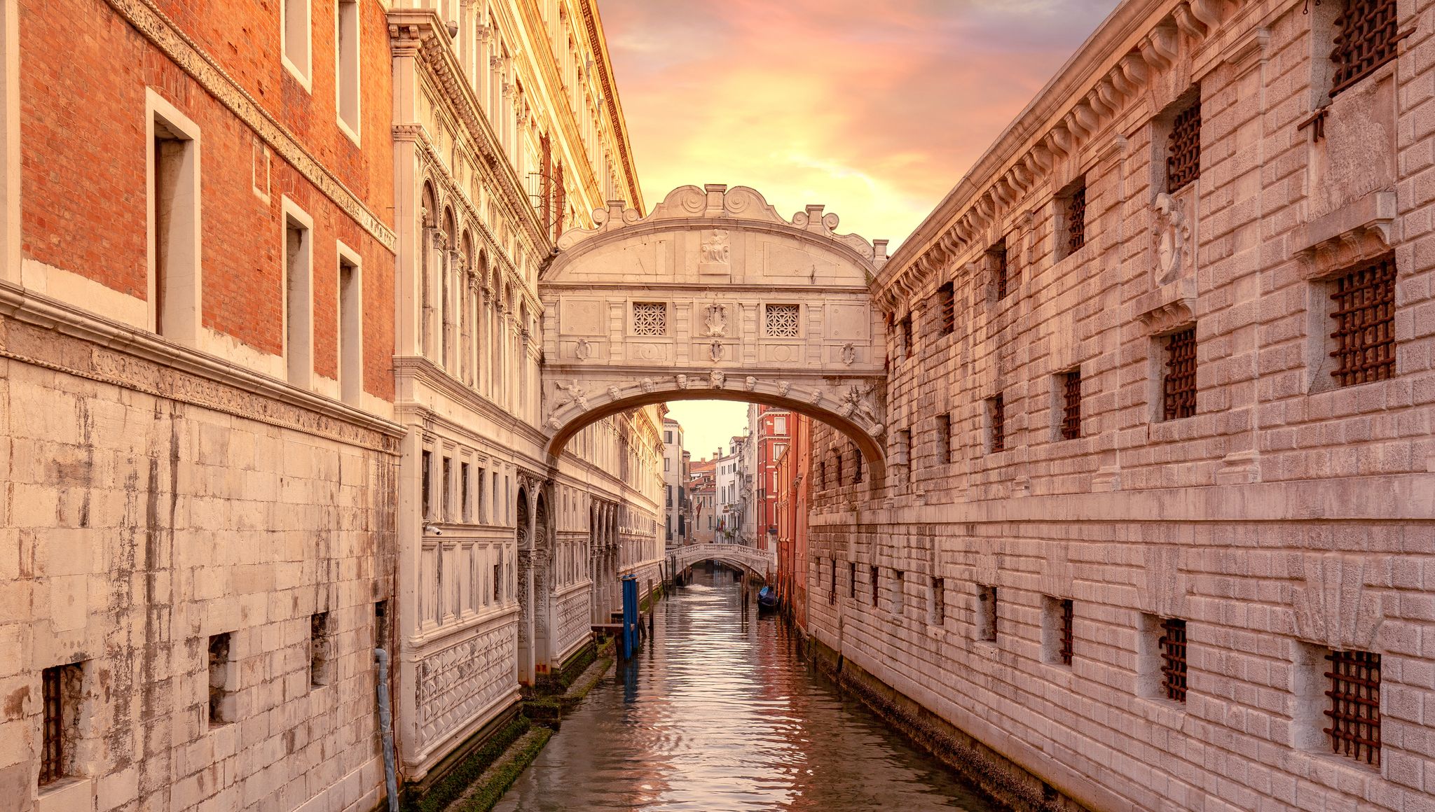photo of view of famous Bridge of Sighs (Ponte dei Sospiri) in Venice, Italy .