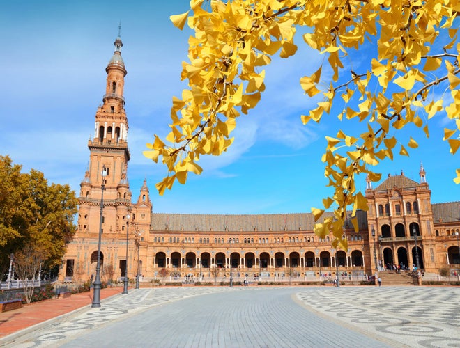 Seville, Spain - Plaza de Espana. Old landmark. Autumn tree color.jpg