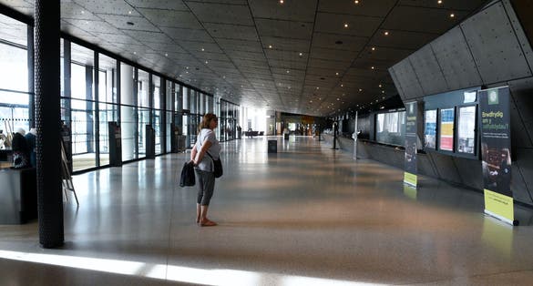 Interior hall of the Millennium building in Cardiff.