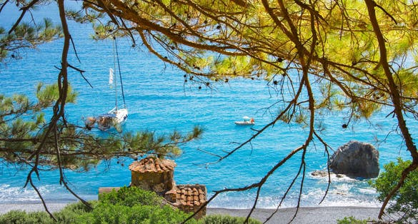Photo of Agios Pavlos beach with Saint Paul church, an incredible beach at Opiso Egiali area, Chania, Crete, Greece.