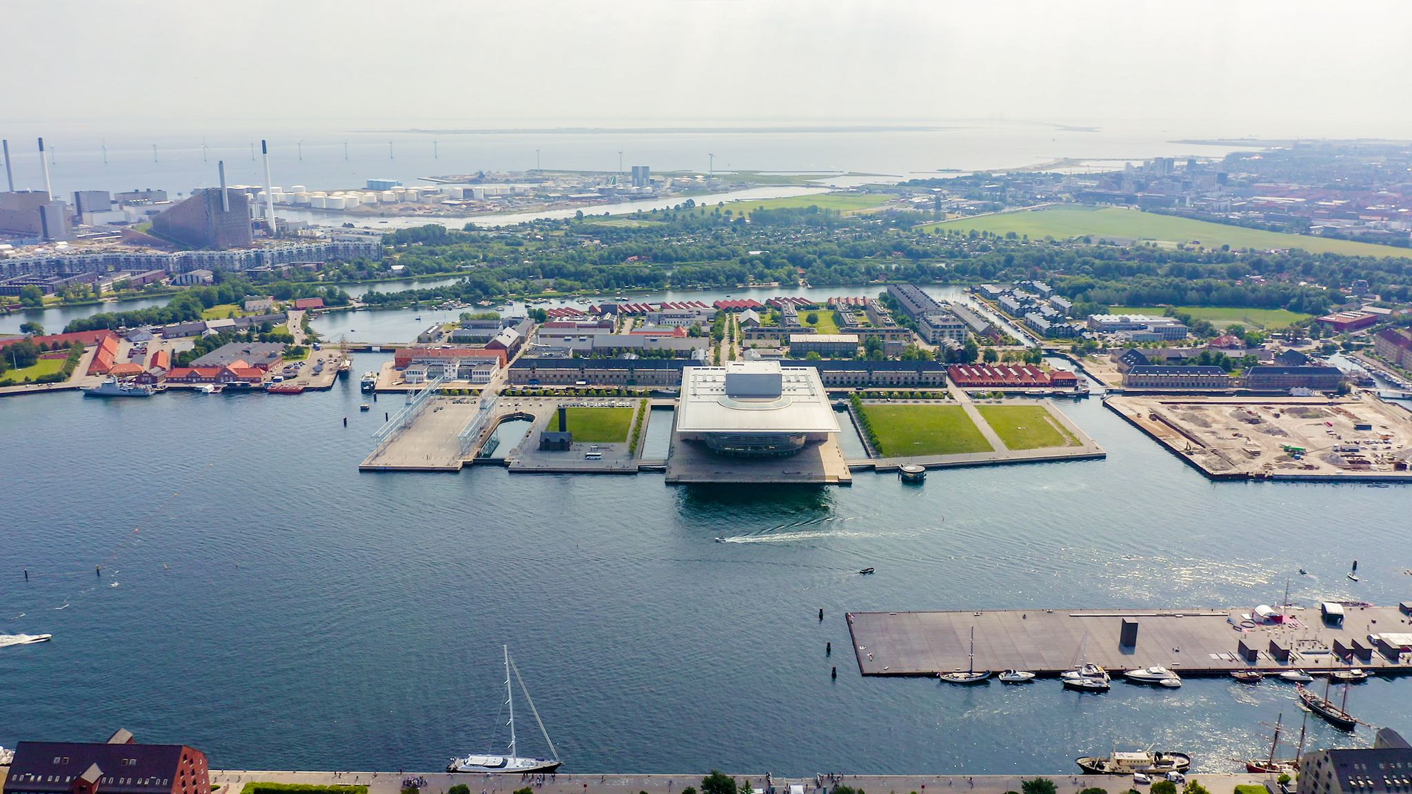Photo of aerial view of the impressive Copenhagen Opera House ,Denmark.