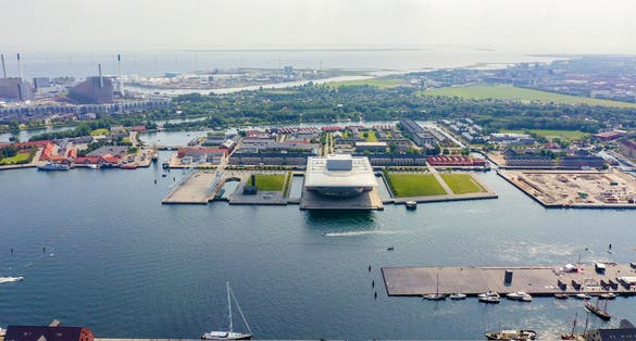 Photo of aerial view of the impressive Copenhagen Opera House ,Denmark.