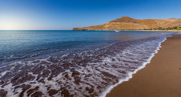 Photo of beach of Chrousos, near Mytilene, in Lesvos island.