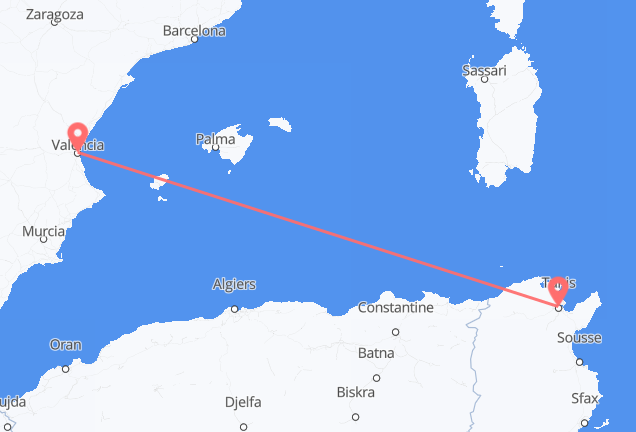 Тунис в Валенсию