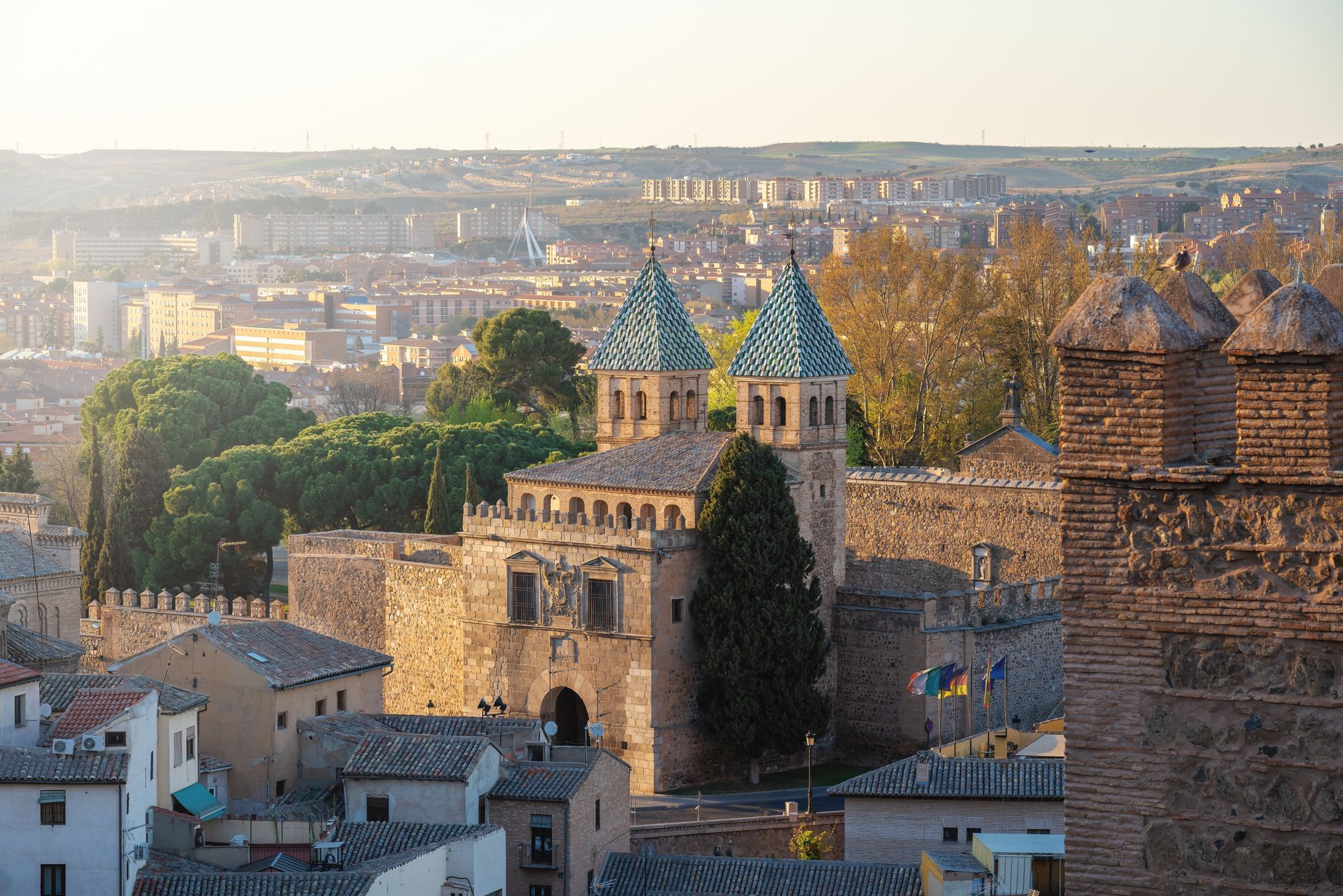 Photo of Puerta de Bisagra Nueva Gate Aerial view - Toledo, Spain.