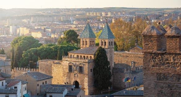 Photo of Puerta de Bisagra Nueva Gate Aerial view - Toledo, Spain.