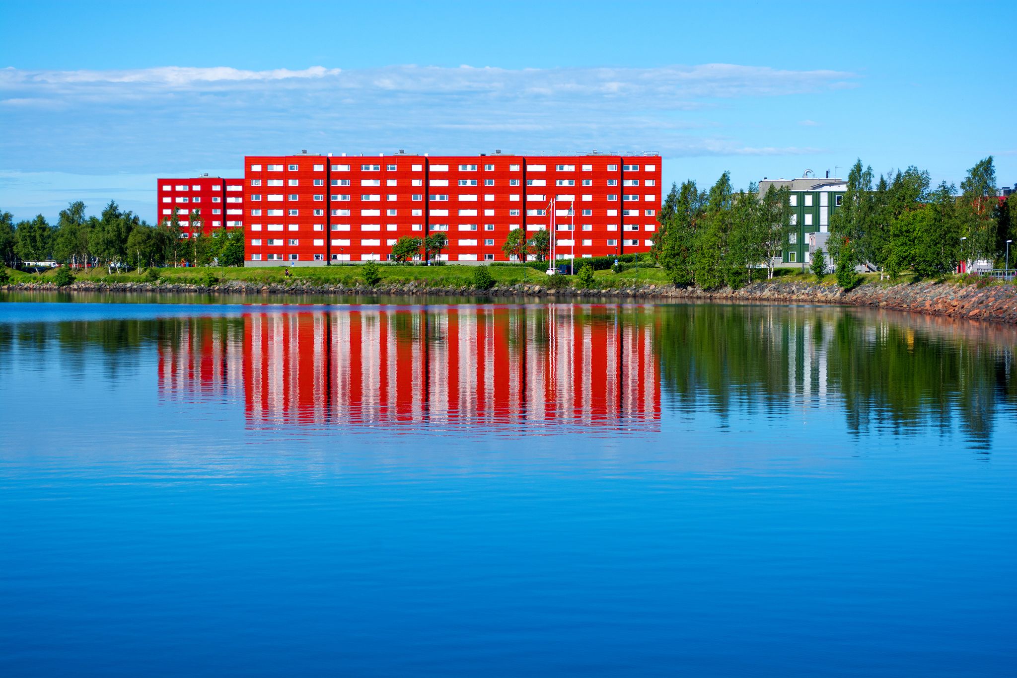Red apartment building in Luleå (Sweden).