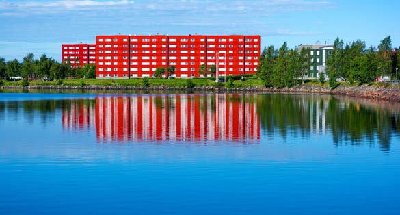 Red apartment building in Luleå (Sweden).