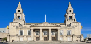Photo of historic town houses at night on Quay Side in Norwich, Norfolk, United Kingdom.