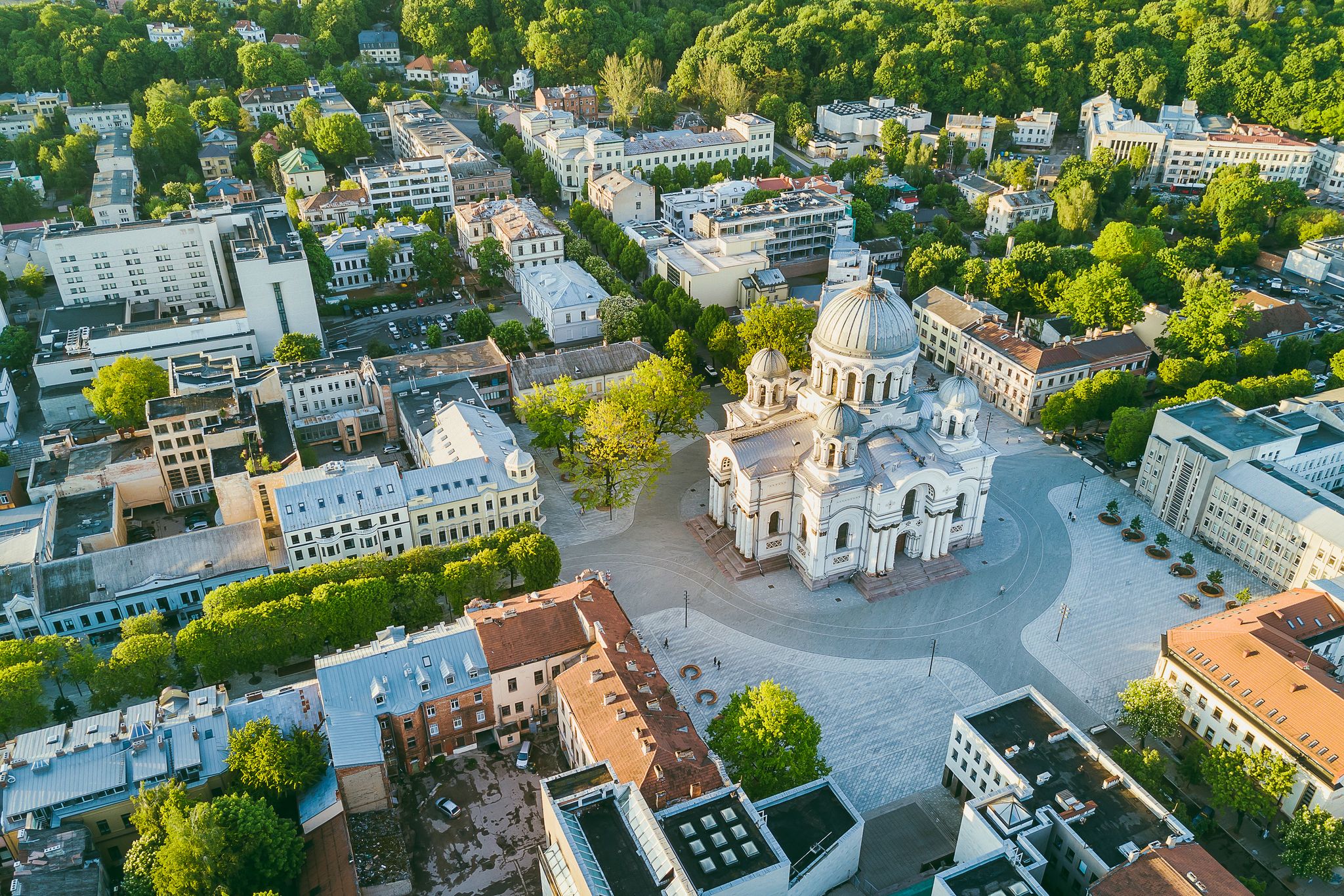 Panorama of Kaunas from Aleksotas hill, Lithuania.