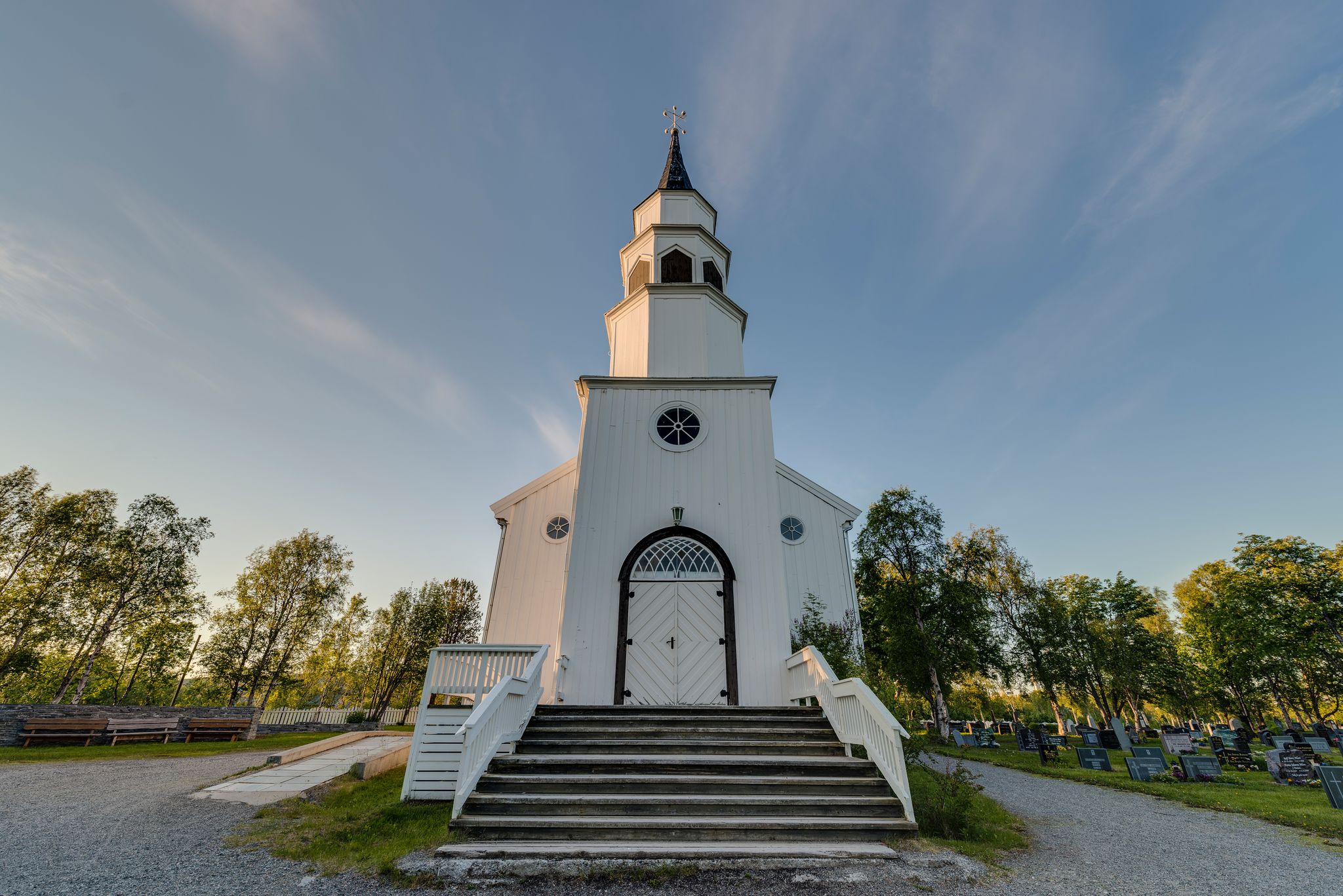 Alta Church (Altakirke), the English-inspired gothic church of wood / timber located in Alta, Norway.
