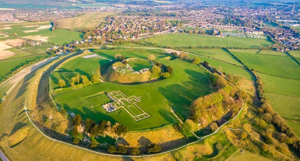 Photo of aerial view of Old Sarum in Salisbury, England.