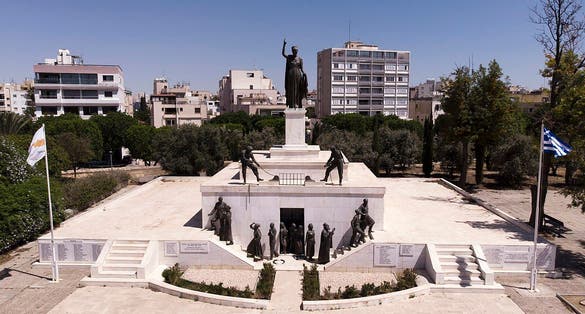 Photo of aerial view of the Liberty Monument on Podocatro Bastion walls, Nicosia, Cyprus.