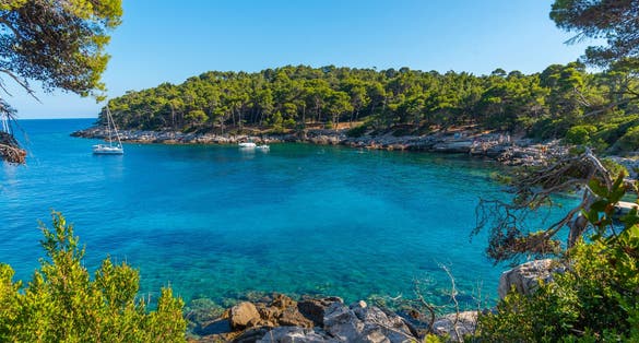 Photo of rocky beach at Lokrum island near Dubrovnik, Croatia.